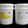 Two large white plastic buckets with lids, labeled by mpk enterprises, containing 80 lb Kit : MPK-1019 : 8 lb Rigid Pour Foam.