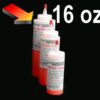 Three tubes of the 16 oz Pigment-Fluorescent Orange marking paint with a red arrow pointing at the text "16 oz" on a dark background.