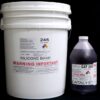 A white plastic bucket labeled "44 lb Kit : Food Grade QM 245 FG R: 45 shore A – Platinum Silicone" next to a dark bottle labeled "Red Catalyst," both against a black background.