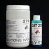 Two 2 lb Kit : QM 270 : 70 shore A – Platinum Silicone bottles labeled "silicone base" and "cat 270 catalyst" against a black background.