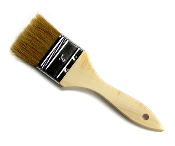 A wooden brush with a black handle and white tip.