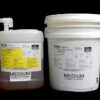 Two large containers of 5 Gal Kit (55 lb) MPK-301 : 6 lb Medium Pour Foam (15 lb A and 40 lb B), labeled with safety and product information, against a black background.