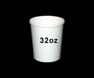 A white cup with the number 3 2 oz on it.