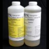 Two bottles labeled "component a" and "component b" for a 4 lb Kit MPK-90 Hi Impact 3 Min. Polyurethane Casting Resin mixture by kpk enterprises, against a black background.