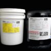 Two DF10lb BLACK Pail Kits, one white and one black, with detailed labels and warning information, against a black background.