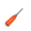 A orange screwdriver is sitting on top of the floor.