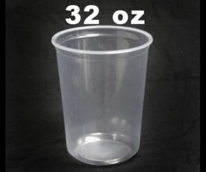 A plastic cup is shown with the words " 3 2 oz ".