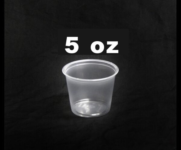 A plastic cup with the number 5 oz.