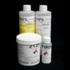 Four containers of SILICONE 2125 / RESIN Starter Kit, including two bottles and two jars, against a black background.