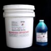 White plastic bucket labeled "44 lb Kit : QM 270 : 70 shore A – Platinum Silicone" and a blue bottle labeled "catalyst" on a black background.